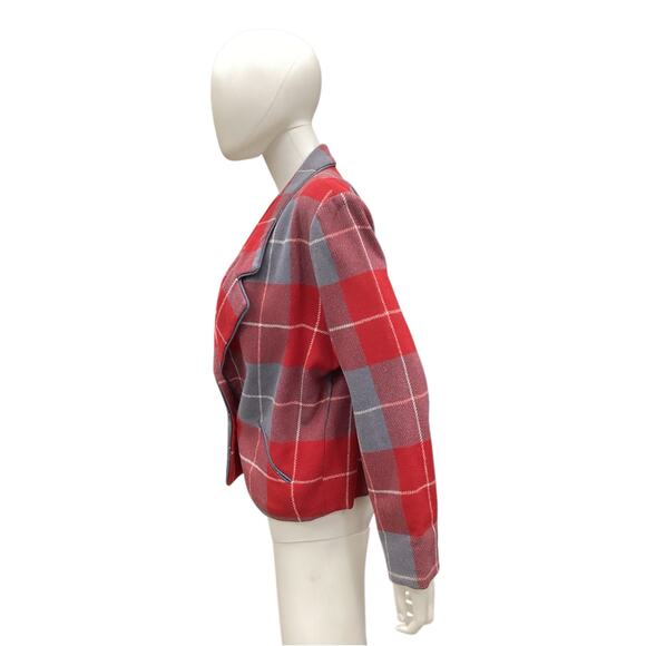 VTG Simone Alexander For Patty Woodard Women’s Blazer SZ 12 Wool Plaid Red Gray - Picture 2 of 4